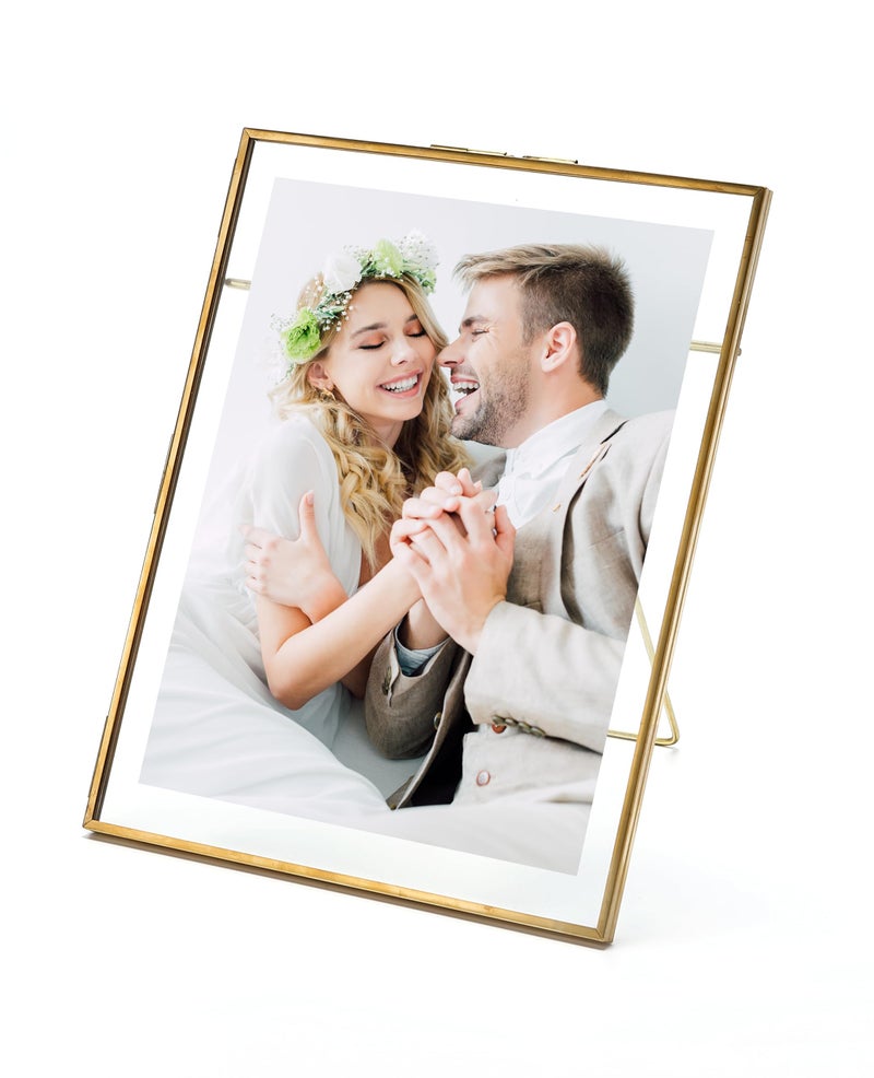 Rising Star Supply Rising Star Brass Frame, Single 8x10 Picture Frame, Gold Metal Pressed Glass Photo Frame - Image 1